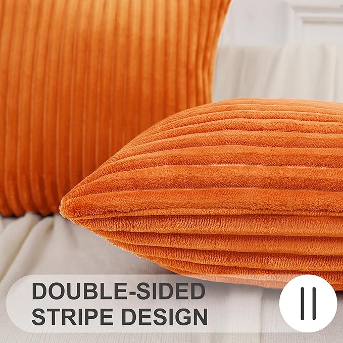 Simmore Decorative Throw Pillow Covers 20x20 Set of 2, Soft Natural Plush Flannel Double-Sided Fluffy Couch Pillow Covers for Sofa Living Room, Orange