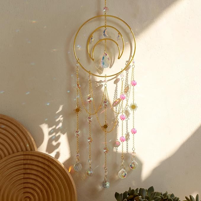 Artilady Suncatcher,Moon Sun Catcher-Large Prism Suncatcher Crystal Wind Chimes for Window Boho Home Garden Backyard Room Ceiling Charming Decor Christmas Birthday Handmade Gift for Women