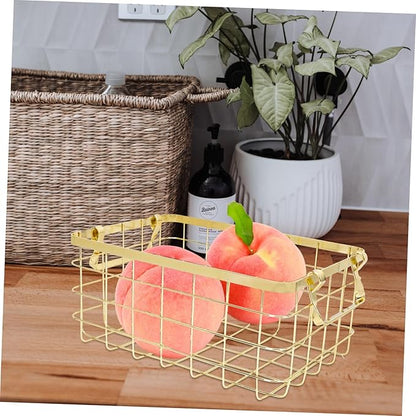 GLEAVI Nordic Style Metal Wire Basket with Handles Decorative Iron Storage Basket for Fruits Vegetables and Sundries Portable Organizer for Home and Kitchen