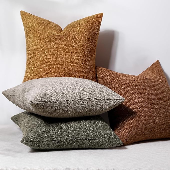Throw Pillow Covers 20 x 20 Inch Set of 2, Accent Soft Boucle Textured Pillow Cover, Decorative Solid Color Cozy Cushion Pillow Case for Couch Bedroom Sofa Living Room Home Decor, Yellow