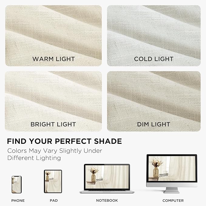 Joydeco Linen Curtains 120 inch Length 2 Panel Set, Light Filtering Curtain for Living Room Bedroom, 52 inch Wide Drapes with Rod Pocket Back Tab
