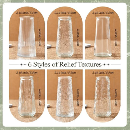 6 Pcs 6 Inch Clear Glass Flower Vases for Centerpieces Wedding Party Table Centerpiece Home Decor Small Bud Vases for Flowers Rose Tulip Stems Housewarming Gift