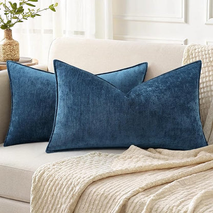decorUhome Spring Couch Throw Pillow Covers 12x20 Set of 2, Decorative Soft Velvet Neutral Chenille Lumbar Pillow Covers with Elegant Design for Sofa Bed Living Room Home Decor, Poseidon
