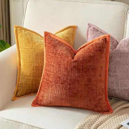 Yaertun Pack of 2 Chenille Textured Decorative Throw Pillow Covers Accent Solid Cushion Cover Soft Cozy Pillow Case with Velvet Back for Couch Sofa Bed Living Room 20x20 Inch Rust