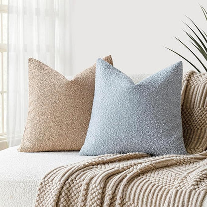 Foindtower Modern Textured Boucle Throw Pillow Covers Accent Solid Decorative Pillow Cases Cozy Woven Couch Cushion Case for Chair Sofa Bed Living Room Home Decor, 22 x 22 Inch, 1PC, Light Blue