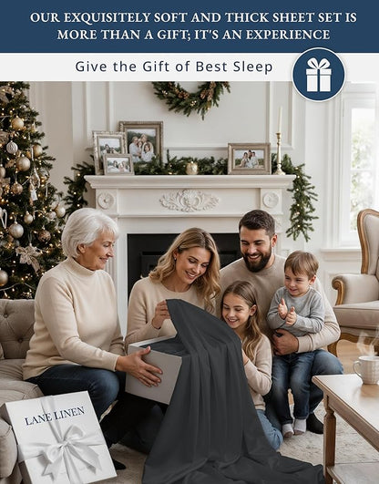 LANE LINEN 100% Egyptian Cotton Queen Sheets, Long Staple Mercerized Cotton No Pill Fade Resistant Silky Sateen Weave for Soft & Comfy Good Night Sleep, Deep Pocket Fits 15" Mattress - Moonless Night