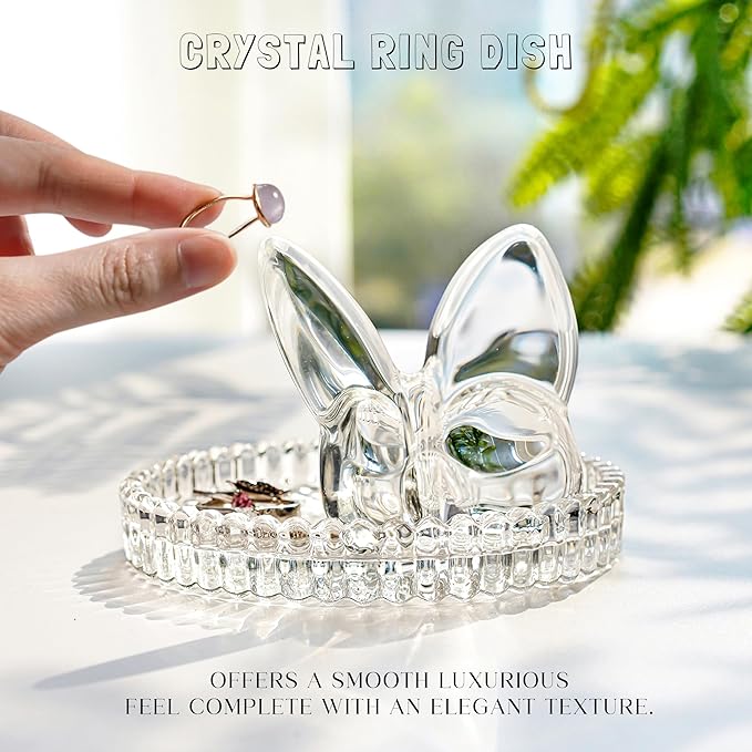 H&D HYALINE & DORA 4 Inch Butterfly Ring Holder Dish Butterfly Gifts for Women Glass Rings Tray Wedding Ring Holder Engagement Gifts