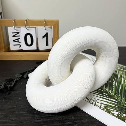 Wood Chain Link Decor Knot Decor，2-Link Hand Boho Carved Wood Chain Suitable for Bedroom, Living Room, Coffee Shop Decoration (White)