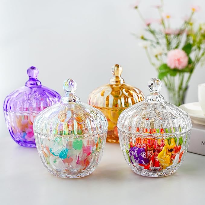 kanpura 11.5 oz Clear Glass Candy Dish with Lid Small Candy Jars with lid Glass Jar for Office Desk Wedding Party Buffet Christmas Decor