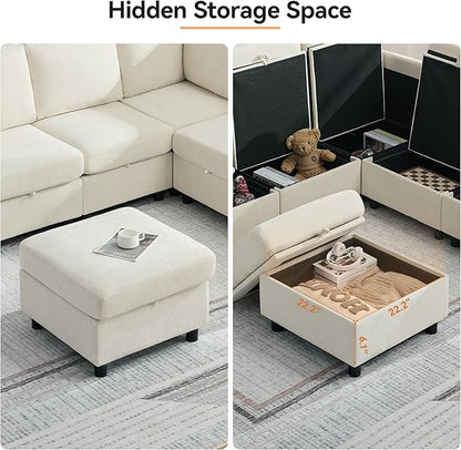 127'' Oversized U Shaped Modular Sofa, Sectional Couches with Storage for Living Room, Modern 9 Seater Cloud Sectional Couch with Movable Ottoman, Chenille Beige