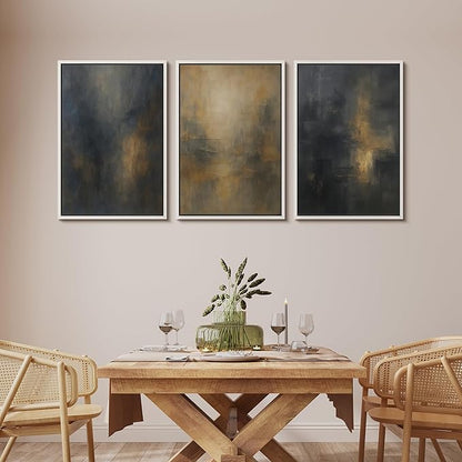 MUDECOR Framed Wall Art Print Set Dark Abstract Modern Contemporary in Navy Blue and Gold Brushstrokes Illustrations Modern Art Decorative Colorful for Living Room, Bedroom, Office - 24"x36"x3 White