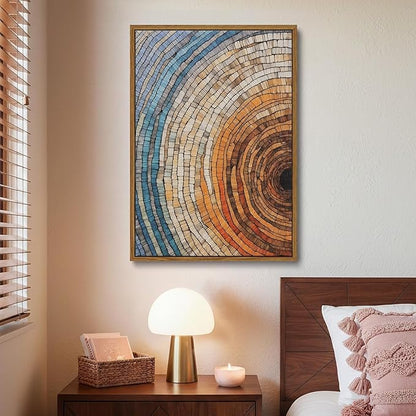 IBHJSART Framed Tree Ring Canvas Wall Art Vintage Colorful Wood Stump Painting Prints Modern Minimalist Pictures Neutral Nature Rustic Farmhouse Decor Living Room Bedroom Bathroom Office