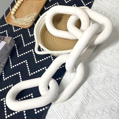 Wood Chain Link Decor | Hand Boho Carved Decor for Table , Shelf Decor Accents Rustic Farmhouse Aesthetic 5 Link Chain knot Decor Home Living Room, Bedroom, Entryway Coffee Table Decor (White)