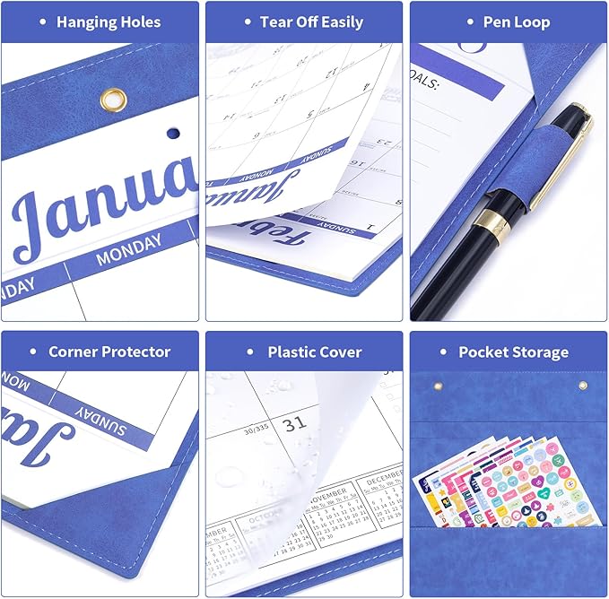 Ospelelf Desk Calendar 2026-2027 Wall Monthly Planner 12"x17" Leather Pad with Protective Cover 18 Months January 2026 - June 2027 Blue