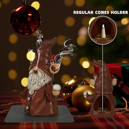 Cacukap Incense Holder for Sticks, Cute Gnome Statue Incense Cone Burner Ornaments, Adorable Gnome Home Decoration, Unique Gnome Stocking Stuffers for Women Men