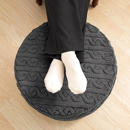 Round Plush Ottoman Pouf Stuffed– Fluffy Ottoman Foot Rest with Modern Foam Filler 20" x 14" Cozy Floor Pouf for Living Room & Bedroom (Gray)