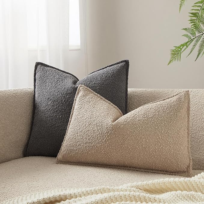 JUSPURBET 12x20 Pillow Covers Set of 2 Decorative Throw Pillow Covers Case for Couch Sofa Bed Soft Boucle Textured Lumbar Cushion Covers with Hidden Zipper for Home Decor Living Room,Oatmeal