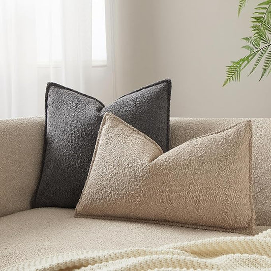 JUSPURBET 12x20 Pillow Covers Set of 2 Decorative Throw Pillow Covers Case for Couch Sofa Bed Soft Boucle Textured Lumbar Cushion Covers with Hidden Zipper for Home Decor Living Room,Oatmeal