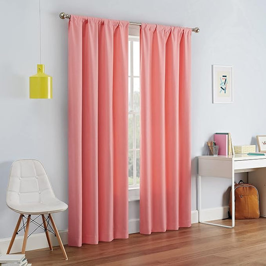 ECLIPSE Kendall Blackout Thermal Rod Pocket Window Curtain for Bedroom or Living Room (1 Panel), 42 in x 84 in, Coral