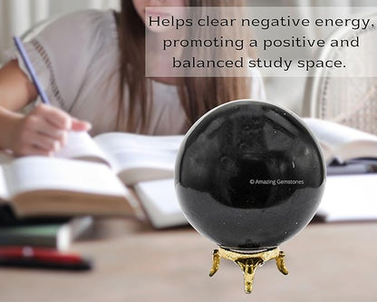 Amazing Gemstone Black Tourmaline Crystal Ball with Stand - 3" Inches Large Crystal Sphere Meditation Balls for Witchcraft and Decorative Balls
