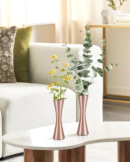 Vixdonos 6.7 inch Brass-Toned Metal Vase Small Flower Vase Set of 2 Modern Decorative Vase for Home Decor, Wedding or Gift(Rose Gold)
