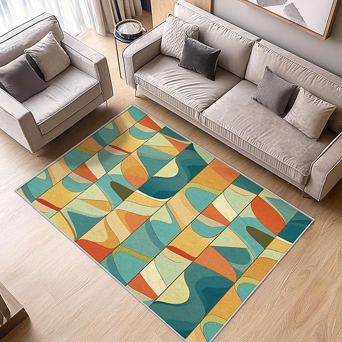 Abstract Rug 6x9 - Abstract Rug, 5x7 Rug, Colorful Swirl Area Rug & Room Decor, Psychedelic Carpet & Home Decor, Washable Non Slip Anti Skid Rugs