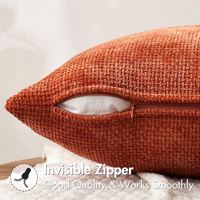 MIULEE Pack of 2 Burnt Orange Decorative Pillow Covers 20x20 Inch Soft Chenille Couch Throw Pillows Farmhouse Cushion Covers for Home Decor Sofa Bedroom Living Room