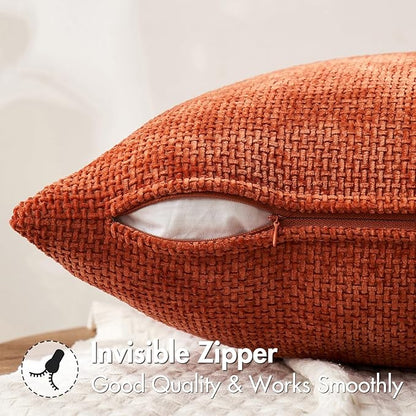 MIULEE Pack of 2 Fall Burnt Orange Decorative Pillow Covers 20x12 Inch Soft Chenille Couch Throw Pillows Farmhouse Cushion Covers for Home Decor Sofa Bedroom Living Room
