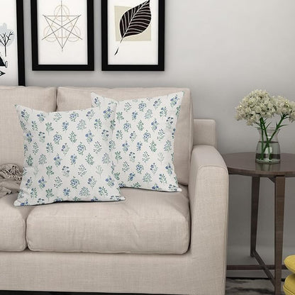 Blue Green Block Print Pillow Covers 16x16 Set of 2 Decorations Vintage Floral Throw Pillow Covers Decor Rustic Pillowcases Flower Pattern Farmhouse Cozy Soft for Sofa Bed Chair Home Decorative