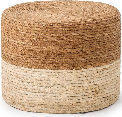 Wimarsbon Round Pouf Ottoman, Natural Hand Knitted Footrest Poof, Rustic Lounge Pouffe, Boho Pous Foot Stool, Accent Table or Seat (Natural Cattail, 15.7 * 15.7 * 11.8)