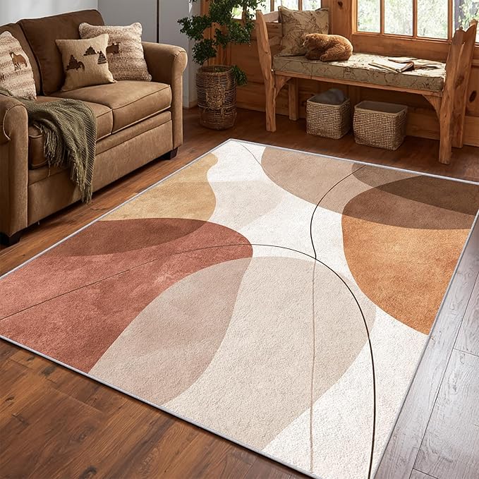 Boho Abstract Throw Rug, 2x3 Doormat Geometric Line Minimalist Pattern for Entryway, Bedroom, Kitchen, Boho Abstract Home Decor Accessories Indoor Door Mat, Non Slip & Machine Washable