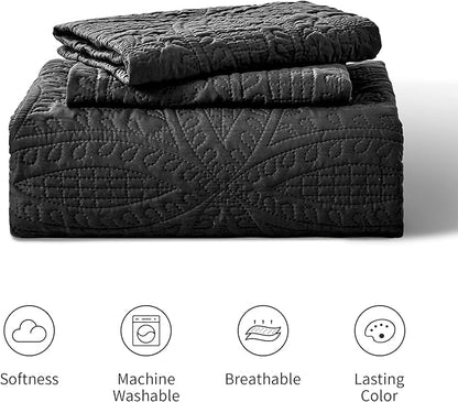 Love's cabin King Size Quilt Set Black Bedspreads - Soft Bed Fall Lightweight Bedspread Comforter - Modern Style Coin Pattern Coverlet for All Season - 3 Pieces (1 Quilt, 2 Pillow Shams)