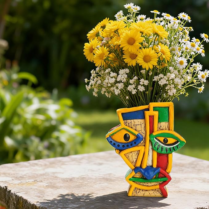 Abstract Face Planters Pots,Unique Head Planter for Indoor Plants,Resin Picasso Flowerpot with Drainage Hole,Cute Plant Pots for Outdoor Garden Decor & Home Art Decoration