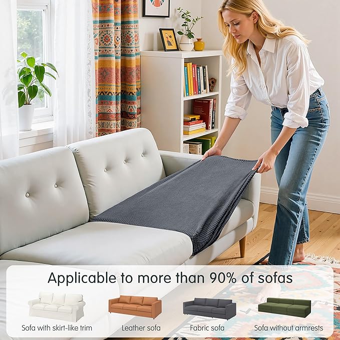 Hokway Stretch Couch Cushion Covers, 3 Piece Individual Sofa Cushion Slipcovers，Jacquard Sofa Seat Slipcover Set, Non-Slip Protector for Cushion (Grey,Small-3PC)
