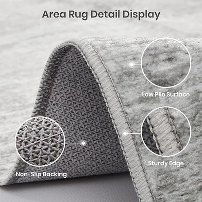 Valenrug Washable Rugs - Stain Resistant Area Rugs 9x12 Living Room, Non Slip Backing Printed Rugs for Bedroom, Folable Machine Washable Area Rug (Grey, 9'x12')
