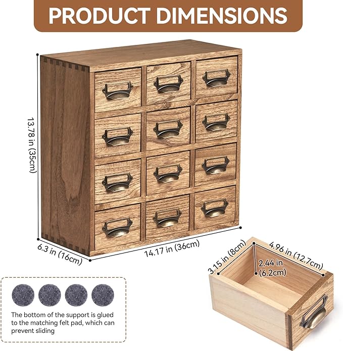 KIRIGEN Wooden Desk Storage Cabinet 12 Drawers Mini Chest with Metal Handles Desktop Organizer Storage Box for Home Office Dark Brown(12CG-DBR)