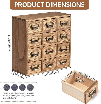 KIRIGEN Wooden Desk Storage Cabinet 12 Drawers Mini Chest with Metal Handles Desktop Organizer Storage Box for Home Office Dark Brown(12CG-DBR)
