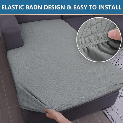 hyha Couch Cushion Covers, Stretch Sofa Seat Cushion Slipcover, Sectional Couch Covers L Shape with Elastic Bottom for Sectional Sofa(Chaise, Grey)
