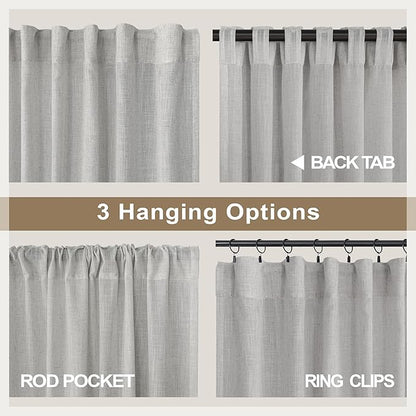 Light Grey Curtains 45 Inch Length for Kitchen Door 2 Panels Sets Rod Pocket Back Tab Loops Flax Linen Semi Transparent Opaque Short Gray Curtains for Bathroom Small Window Bedroom Contemporary Decor