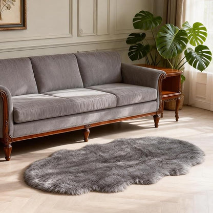 Grey Faux Fur Sheepskin Area Rug for Living Room Bedroom, 2 x 4 Feet Ultra Soft Shaggy Fuzzy Furry Carpet Chair Throw Rugs for Kids, Girls, Nursery Room Decor Dorms