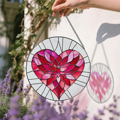 Stained Glass Window Hanging - 8 Inch Valentine Sun Catcher, Suncatcher Window Decor | Anniversary, Birthday, Christmas, Mother's Day, Valentine’s Day Gifts for Couple, Lover, Mom, Wife, Girlfriend