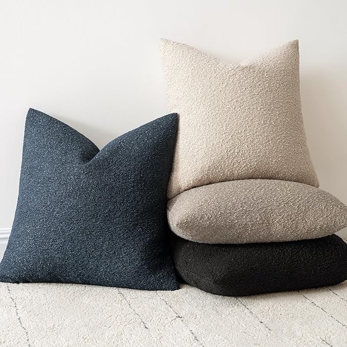 Woaboy Pack of 2 20x20 Inch Decorative Boucle Throw Pillow Covers Textured Square Pillowcaes Accent Solid Cozy Soft Cushion Covers Home Decor for Sofa Couch Living Room Home Decor,Light Taupe