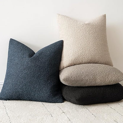 Woaboy Pack of 2 18x18 Inch Decorative Boucle Throw Pillow Covers Textured Square Pillowcaes Accent Solid Cozy Soft Cushion Covers Home Decor for Sofa Couch Living Room Home Decor,Light Taupe