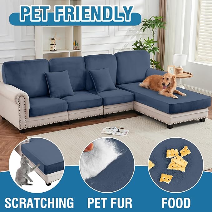 Couch Cover Stretch Velvet Sofa Cushion Cover 1-Piece - Elastic Washable Slipcover for Seat or Backrest, Couch Seat Covers for Sofas (Berlin Blue)