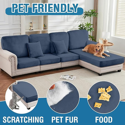 Couch Cover Stretch Velvet Sofa Cushion Cover 1-Piece - Elastic Washable Slipcover for Seat or Backrest, Couch Seat Covers for Sofas (Berlin Blue)