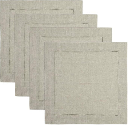 Solino Home Linen Square Placemats Set of 4-100% Pure Linen Natural Cloth Placemats 14 x 14 Inch - Classic Hemstitch, Machine Washable Place Mats for Holiday