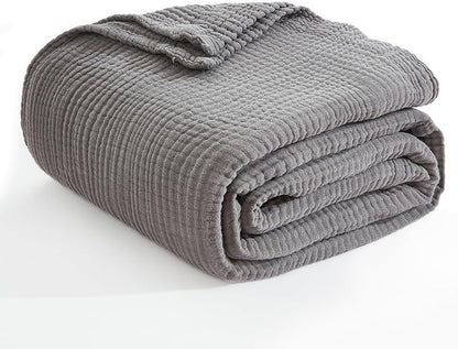 EMME Cotton Muslin King Blanket Big Oversized Bed Layering Bedspread Coverlet Breathable Gauze Soft Lightweight Blankets (Grey, 120"x94")
