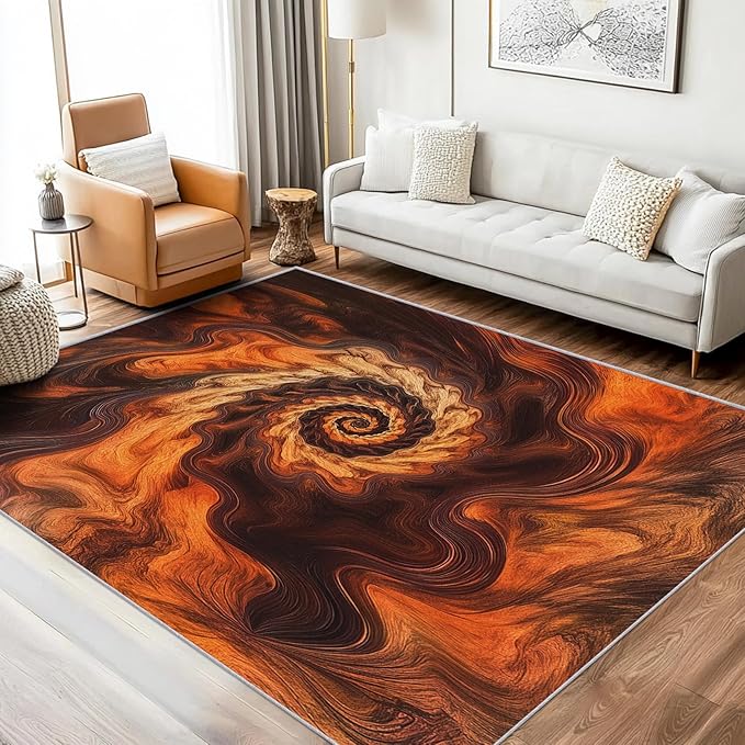 Abstract Swirl Rug 4x6, Washable Psychedelic Spiral Rugs for Living Room Bedroom, Contemporary Art Area Rug for Home Decor, Non Slip Backing Floor Carpet with Gripper - 4 x 6 ft