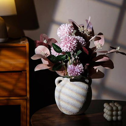 Ceramic Vase - Small White Vases for Decor - 6in Flowers Vases for Centerpieces - Farmhouse Rustic Vases for Pampas Grass, Decorative Vase for Bouquet, Lyeec Clay Pottery Terracotta Vase
