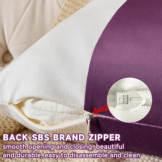 AmHoo Pack of 2 Velvet Panel Cotton Pillow Covers Decorative Pillowcase Cushion for Couch Sofa Bedroom 20 x 20-Inch Dark Purple